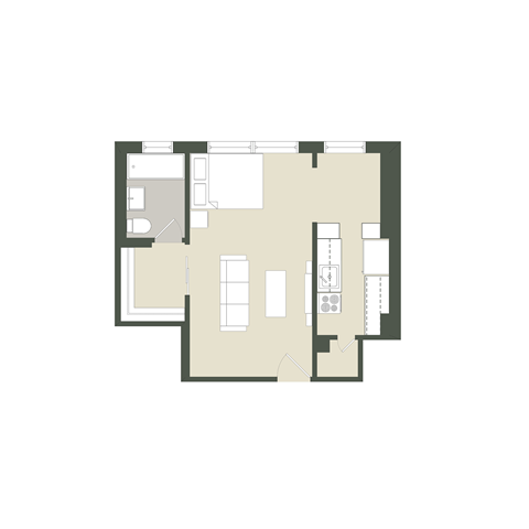 Floor plan for studio, 1 bath, 467 sqft